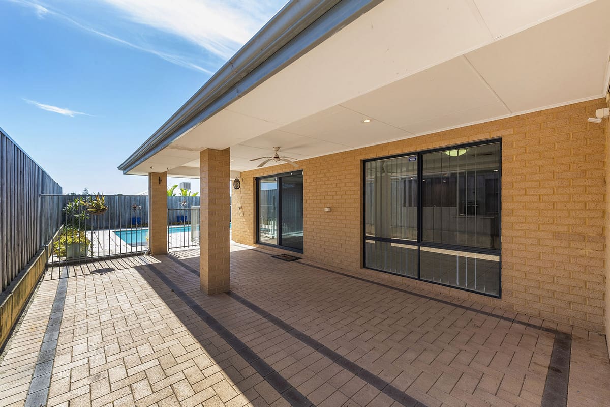 Spacious patio with pool view